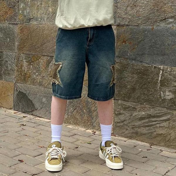 Erkek şortu Dövülebilir Yıldız Patsel Patch Gradient denim 2023 Yaz Vintage Jogger Jeans Satıyor Erkek Kadın Açık Hava Sporları