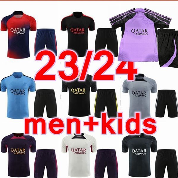 2023 2024 Tuta da allenamento pre-partita Tuta PSG 23/24 Abbigliamento sportivo Uomo e bambino Tuta a maniche corte Maglia da calcio Kit uniforme Felpa adulto chandal Set di maglioni