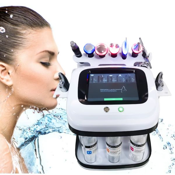8 IN 1 Hydro Ultrasonic Skin Scrubber Microdermabrasion Oxygen Face Spray Macchine Hydrafacial con martello freddo caldo