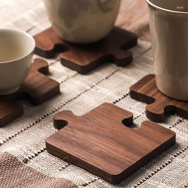 Tovagliette Puzzle Tappetino per tazza in legno di noce Bere carino per tazze da caffè Bicchieri Accessori per tovaglietta