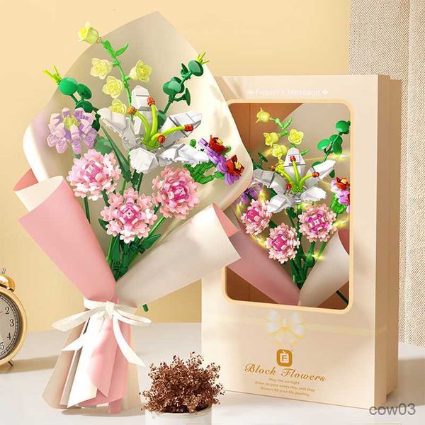 Blocchi Blocchi di costruzione Fiori Rosa Crisantemo Garofano Modello Simulazione in vaso Bouquet Decorazione domestica fai da te Fiore Giocattolo Ragazza Regalo R230718