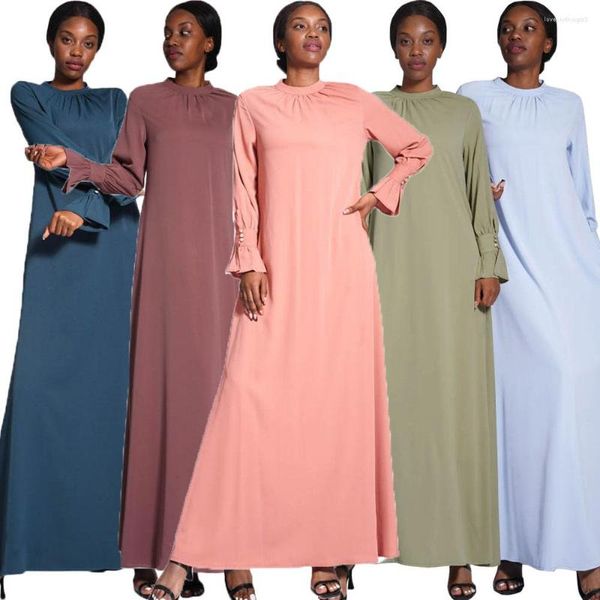 Roupas étnicas simples abaya interno vestido longo feminino deslizamento muçulmano hijab robe sob cor sólida manga evasê Dubai primavera verão