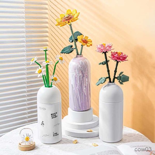 Blocos de construção, buquê, modelo de flor, com decoração criativa, tijolos, brinquedos interativos para crianças, bricolage, brinquedos, presentes, R230718