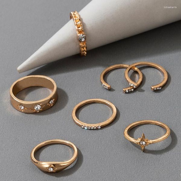 Anéis de cluster 8 pçs/conjuntos vazados para mulheres, homens, pingentes, corrente de pedra de cristal transparente, joias boêmias, acessórios anillo