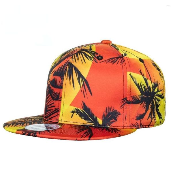 Top Caps 3D Hindistan Cevizi Ağaçları Baskı Snapback Hat Erkekleri Çift Hip Hop Düz Mücevher Dış Mekan Spor Sıradan Güneş Vizör Beyzbol Gorros