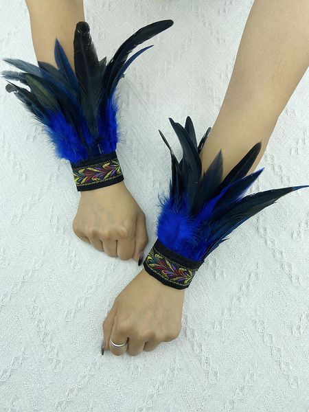 Fünf-Finger-Handschuhe, Naturfell-Handgelenkmanschetten, abnehmbares Wickelarmband, Gothic-Kleidung, Ärmel, Y2k-Accessoires, Fußkettchen, modische Retro-Federhandschuhmanschette 230717