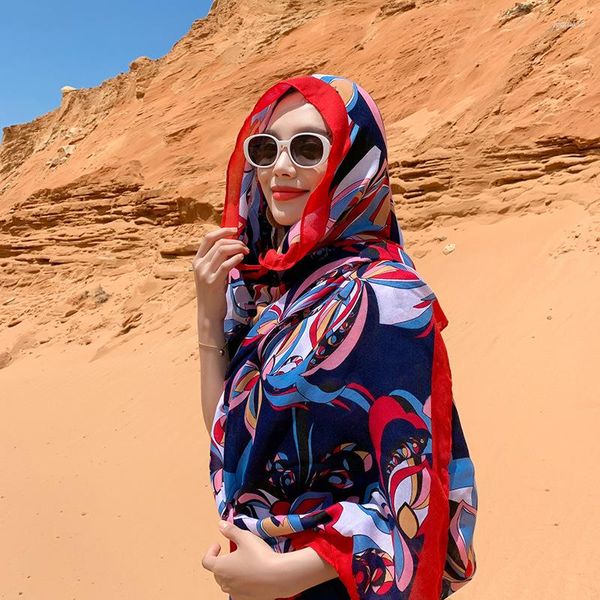 Cachecóis Luxo Moda Mulher Proteção Solar Xaile Pareo Hijabs Para Feminino Toalha de Praia Nacional Cachecol de Vento Burkini Muçulmano