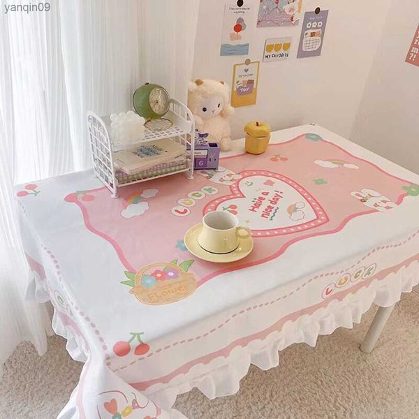 Toalha de mesa de desenho animado coreana ins mesa de estudo decorativa toalha de mesa de anime japonês almofada de mesa kawaii bonita toalha de mesa rosa l230626