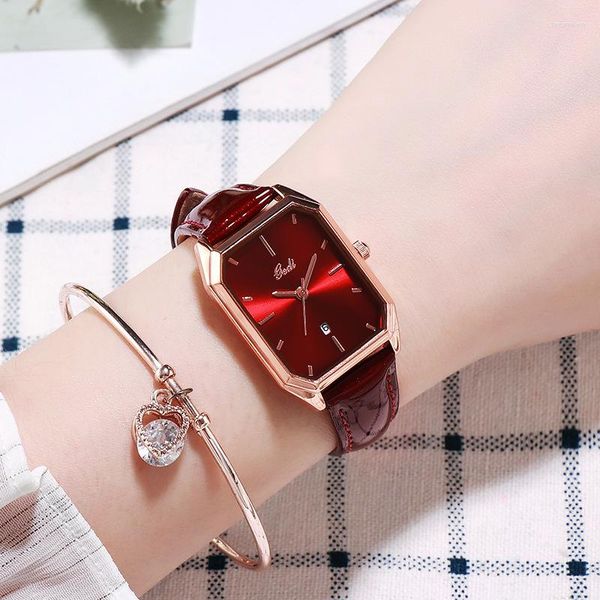 Armbanduhren Mode Damen Trendy Einfache Casual Gürtel Kalender Quarz Wasserdichte Uhr