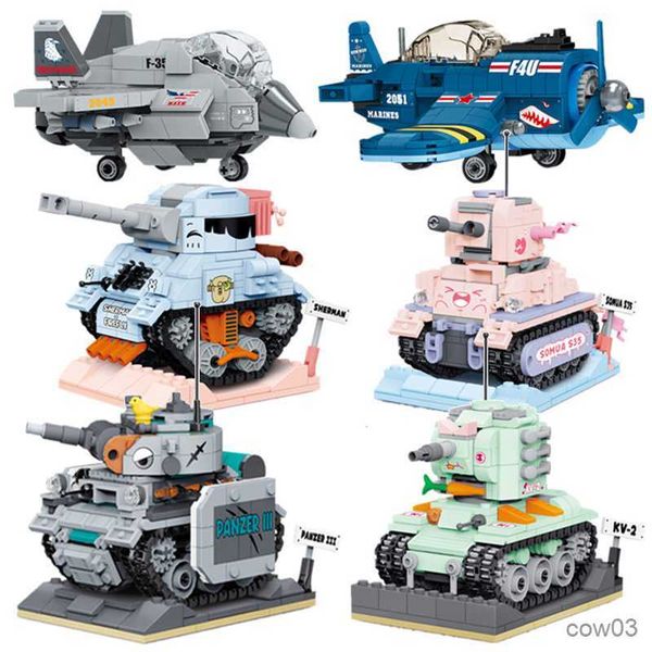 Blocos WW2 Tank Aircraft Model Building Blocks DIY Military Aviation Fighter Micro-particle Assembly Ornaments Boy Gift Children's Toys R230718