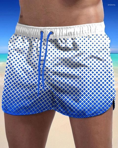Calções masculinos havaianos casuais calções de banho com estampa gradiente calças masculinas de natação e surfe verão praia maiô esportivo roupas masculinas 2023