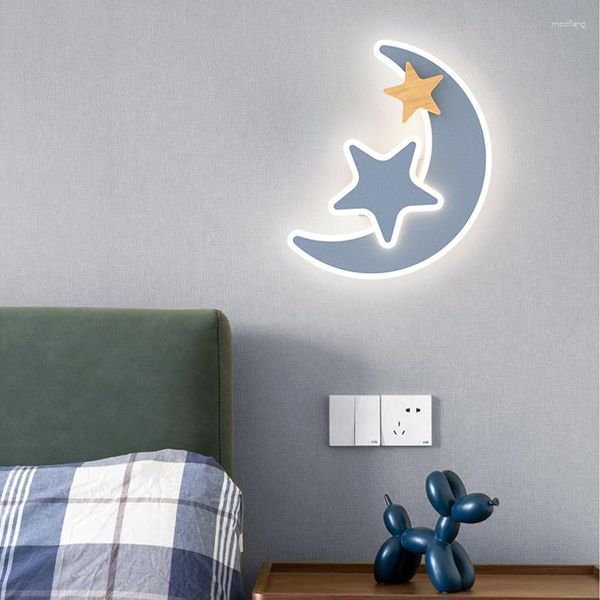 Candeeiro de parede moderno quarto LED lua lâmpadas crianças iluminação estrela corredor nórdico estudo cabeceira luminária interior criativa