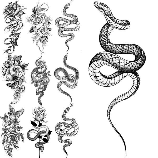 Serpente Tatuaggi Temporanei Per Le Donne Ragazze Realistico Rosa Fiore Lettera Farfalla Serpente Falso Tatuaggio Adesivo Braccio Corpo Tatuaggi