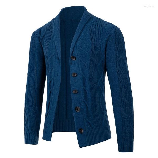 Männer Pullover Herbst Winter Männer Strickjacke Sweatercoat Drehen Unten Kragen Einreiher Gestrickte Herren Kausalen Pullover Jacken