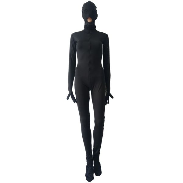 Cosplay di Halloween Cerniera frontale a 3 vie Unitard Catsuit Spandex Zentai Body Costume maschera rimovibile occhi aperti con rete e bocca