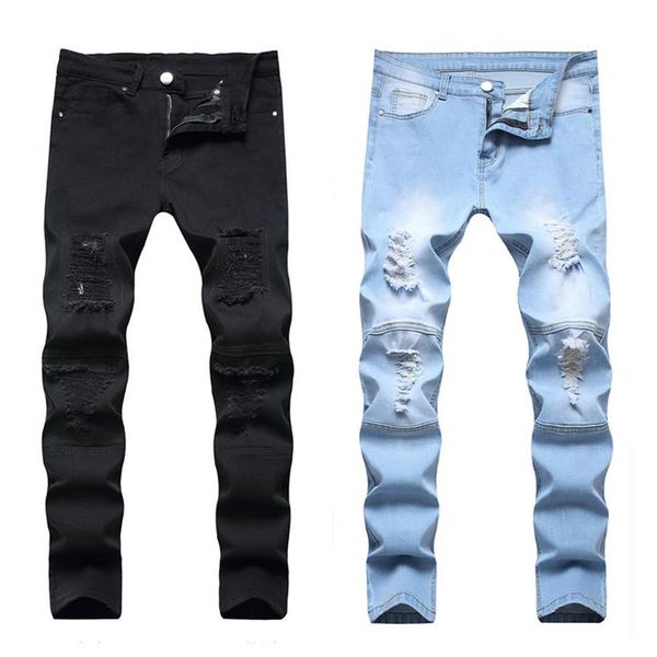 Männer Plus Größe Hosen Jeans Mann Weiß Mittlere Hohe Taille Stretch Denim Zerrissene Skinny Für Männer Jean Casual Mode Hose 18203272