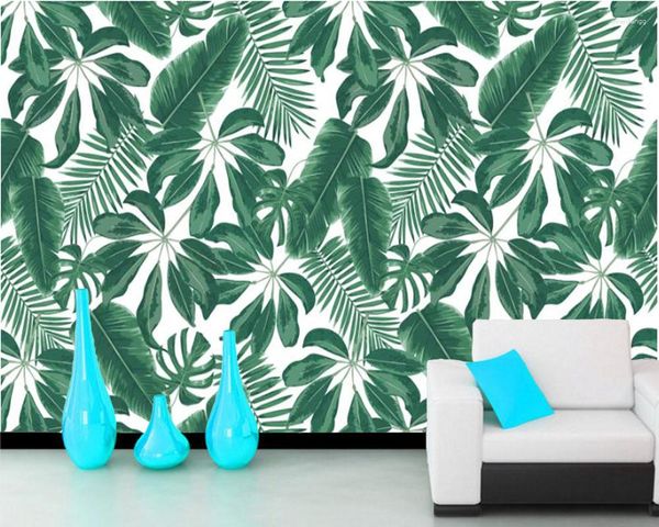 Papéis de Parede Papel de Parede Personalizado Verde Escuro Folhas de Plantas Tropicais Papel de Parede Mural Sala de Estar Parede de Tv Quarto Decoração da Casa