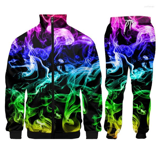 Fatos de treino masculinos coloridos Smoke Men Tracksuit 2 peças Tops e calças conjunto de ternos de suor masculinos impressão 3D conjuntos de jogger de tamanho grande para roupas personalizadas