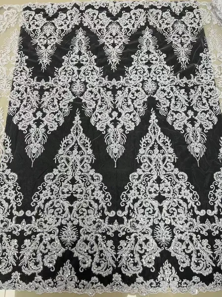 Yq-6042 сетевая ткань ткани кружевная вышивка веревочная вышивка Тан 5 ярдов Женские платье платье с шитью мод ежедневно 2023 Сверкающий материал.