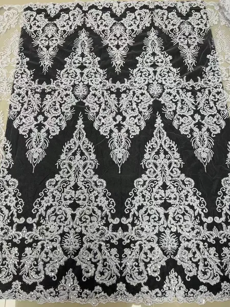 YQ-6042 Netzstoff Stoff Spitze Seil Stickerei Tüll 5 Yards Damen Kleid Kleid Nähen Modemuster Täglich 2023 Glitzerndes Material Dinner-Party-Kleid Afrikanisch beliebt