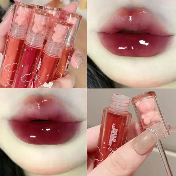 Lip Gloss Water Mirror Glaze Non-stick Cup Lasting Moisturizing Liquid Lipstick Sexy Red-brown Silky Tint Women Beauty Makeup Tool