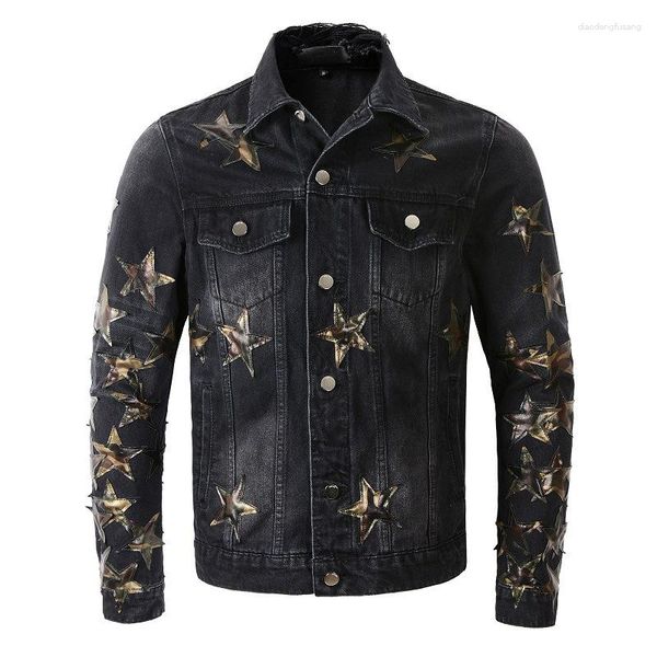 Herrenjacken Camouflage Leder Star Patch Denim Ripped Ragular Slim Jeans Mantel Street Hip Hop Cowboy Jacke