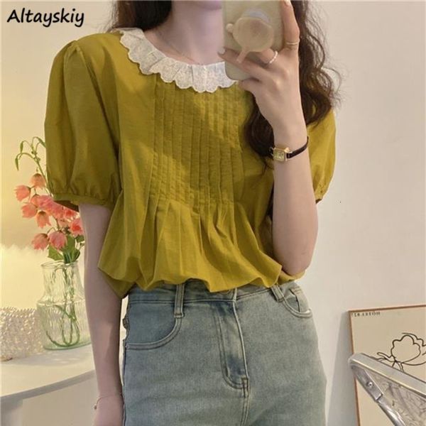 Camiseta Feminina Blusas de Renda para Mulheres Patchwork Doce Adorável Temperamento Estético Tops de Verão Blusas Ropa Mujer Harajuku Estilo de Moda Coreano 230718