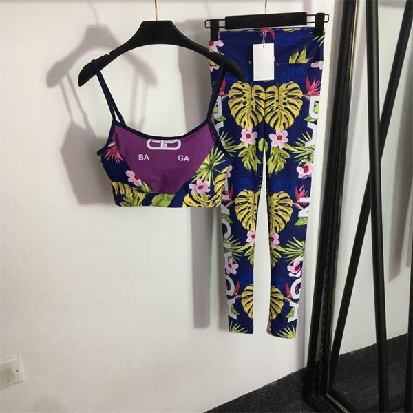 Novo designer mulher yoga impressão floral agasalhos moda verão leggings apertados conjuntos de letras jumper pulôver regata camisetas roupas roupas femininas