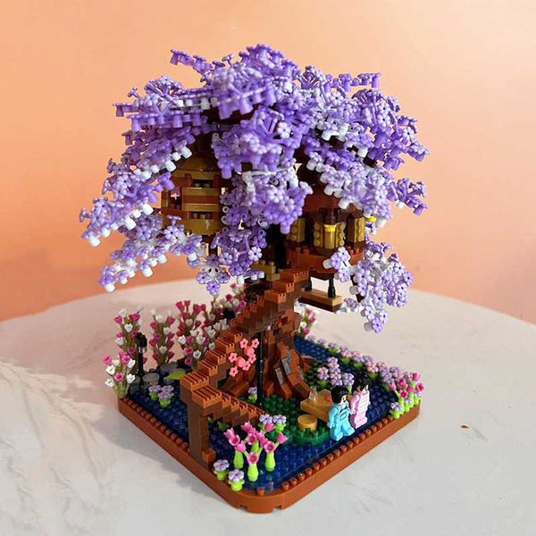 Blocchi 2200 pezzi Mini blocchi di costruzione Viola Cherry Blossom Tree House Modello Decorazione Ragazza Regalo Puzzle fai da te Mattoni Giocattolo per bambini Regalo