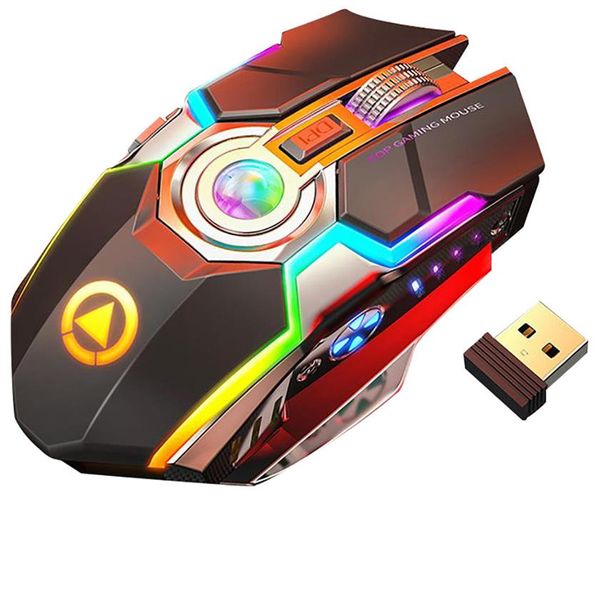 Mouse sem fio para jogos, recarregável, silencioso, ergonômico, 7 teclas RGB, retroiluminado, 1600 DPI, para computador portátil, gamer profissional d260T