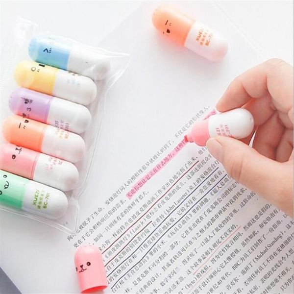 6 Teile/satz Kapseln Highlighter Vitamin Pille Highlight Marker Farbe Stifte Schreibwaren Büro Schule Liefert GB461219o