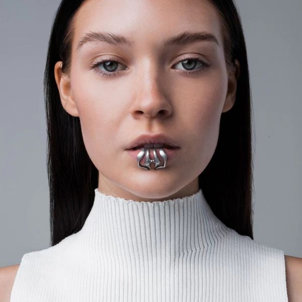 Anel de botão de sino de umbigo Cyberpunk clipe de lábio gótico metal geométrico sem piercing acessórios de rosto conjunto de joias para homens e mulheres festa 230718