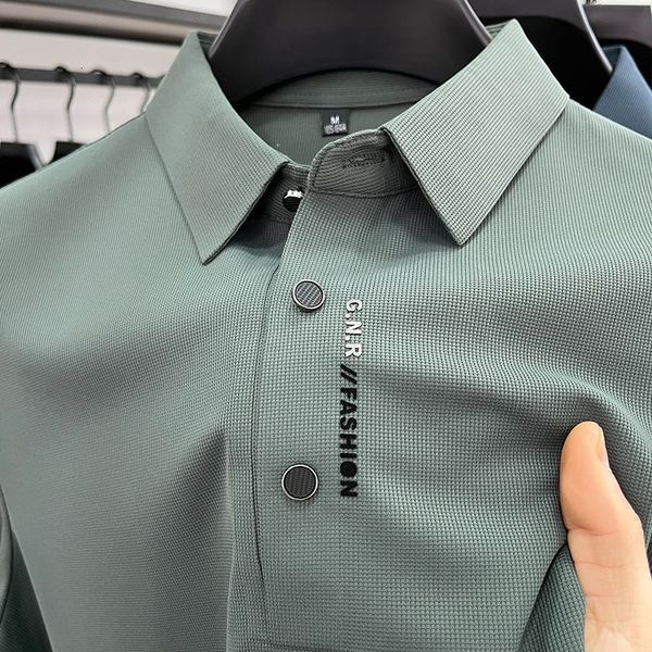 Herren-Poloshirts, Eisseide, kurzärmlig, Poloshirts für Männer, hochwertiges Business ohne Spuren, Freizeithemd, Khaki, Armeegrün, Marineblau, 230718