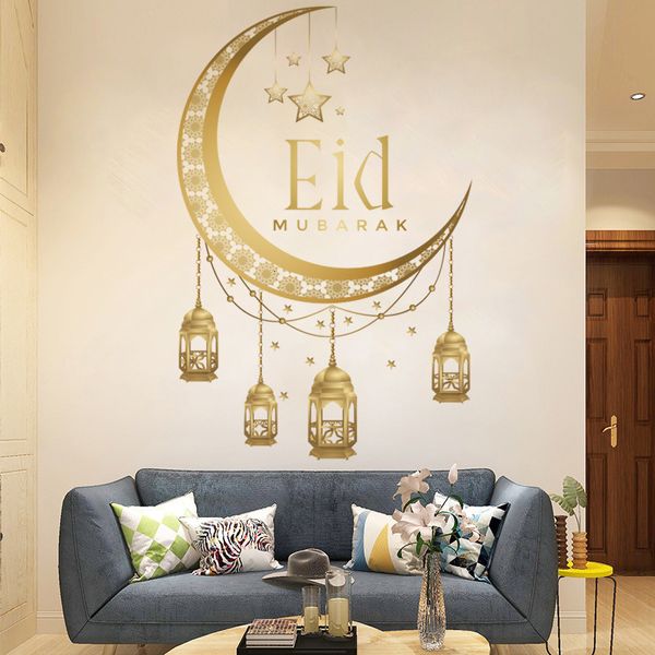 Wandaufkleber Ramadan Wandaufkleber Mond Stern Laterne DIY Wandtattoo Ramadan Kareem Dekoration für Zuhause Islamisches muslimisches Wandbild Eid Mubarak 230718