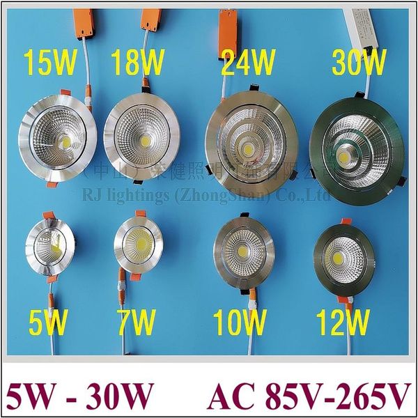 instalação embutida COB LED spot light spotlight 5W 7W 10W 12W 15W 18W 24W 30W COB blade radiador de alumínio AC85V-265V299w