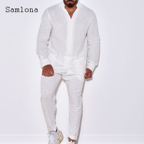 Tute da uomo Taglie forti Set da due pezzi in lino casual da uomo 2023 Camicetta scozzese vintage stile Inghilterra Top e pantaloni solidi Completo da uomo 230719