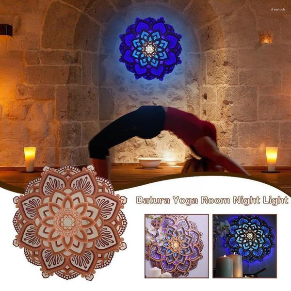 Lampada da parete Mandala Yoga Room Night Light LED Multistrato Laser Hanging Decor in legno intagliato Drop Elegante O8Z2