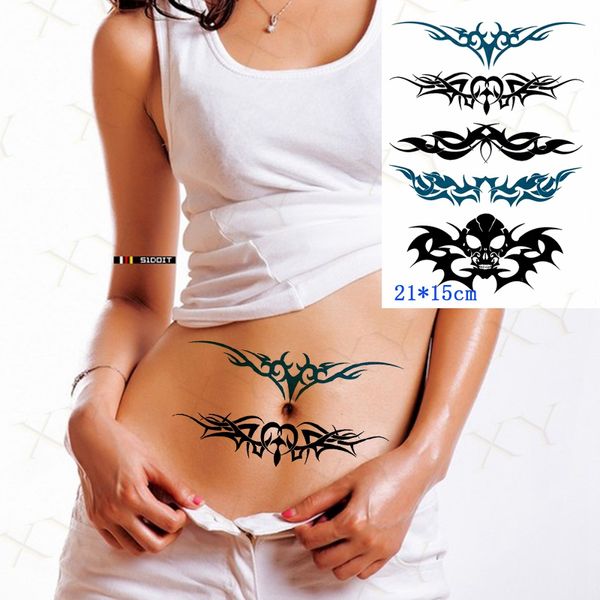 Autoadesivo del tatuaggio temporaneo impermeabile Scheletro Totem Ala Tatto sulla gamba Braccio posteriore Tatuaggi Sex Flash Tatoo Tatuaggi finti per donna Uomo