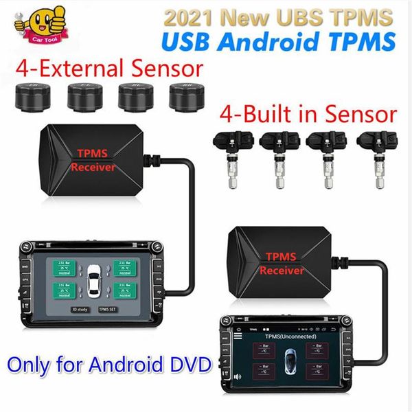 USB Android TPMS Sistema di monitoraggio della pressione dei pneumatici Allarme automatico Temperatura dei pneumatici per DVD per auto con sensore esterno interno 4/5351E