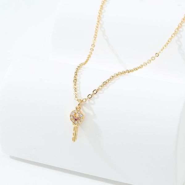 Colares com pingente CHIAO joias de alta qualidade folheado a ouro 18 quilates colar chave de zircônia para mulheres