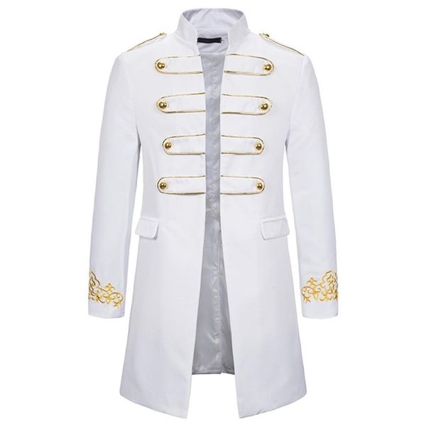 Branco colarinho bordado blazer masculino vestido militar smoking terno jaqueta boate palco cosplay masculino 2109042465