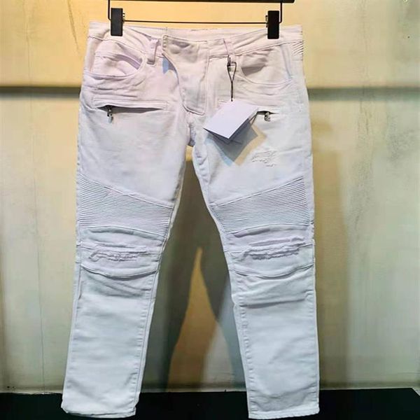 Luxurys Designer Mens Jeans Denim Pantaloni di alta qualità Arrivi Hole Wrinkle Slim-leg Designers White Off Reflection Fit Arrivo Dist350M