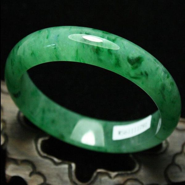 Pulseira de jade de jadeíta verde esmeralda certificada 59 mm feita à mão G04277J
