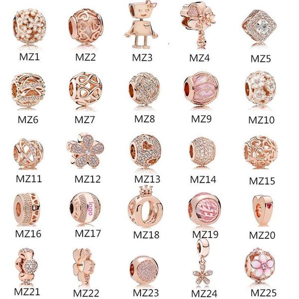 Autêntico 925 prata esterlina se encaixa pandora pulseira contas ouro rosa encantos para europeu cobra charme corrente colar moda DIY Jew3055