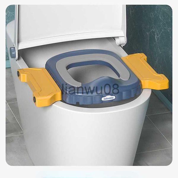 Töpfchensitze Kinder gehen zusammenklappbare tragbare Toilette Töpfchenstuhl für Kinder Baby Auto Notfalltoilette PU-Kissen Reisetöpfchen 3 Farben optional x0719