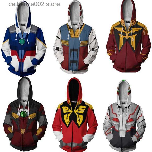 Felpe con cappuccio da uomo Felpe con cappuccio MOBILE SUIT GUNDAM Felpe con stampa 3D Cosplay Felpa con zip Tuta da combattimento Giacche con cappuccio Uniformi T230719