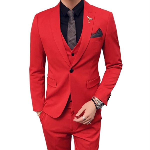 Abiti da sposa uomo 2019 Abiti rossi Mens Oranje Pak Heren Royal Blue Party DJ Costume di scena Terno Slim Fit White Tuxedo230B