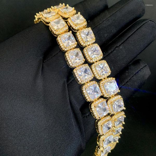 Bracelets de cheville 2023 glacé Bling zircon cubique Cz femmes fille Hip Hop carré blanc cristal pierres cubain lien chaîne pied cheville bijoux