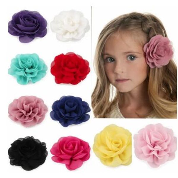 Vendita al dettaglio 8.5 cm Petali di chiffon appena nati Fiore di papavero Fermagli per capelli arrotolati in tessuto rosa Fiori per capelli per bambini Accessori per capelli per ragazze GC2214