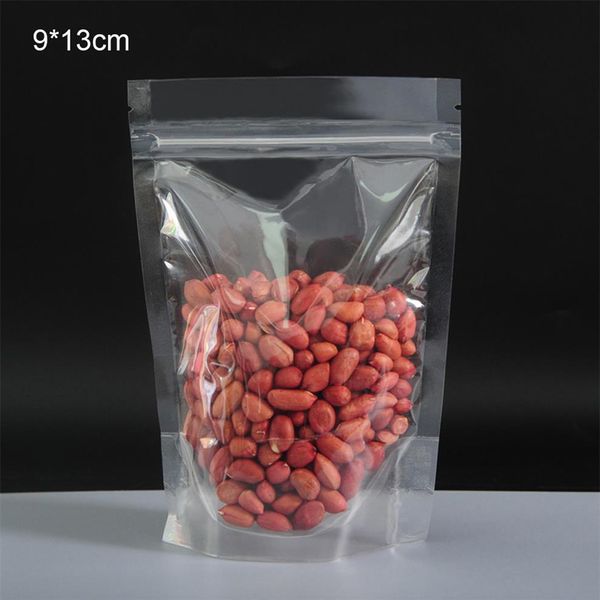 100 pz / lotto 9x13 cm Stand Up Zip Lock Nuts Sacchetti per la conservazione degli alimenti Plastica trasparente Confezione richiudibile Borsa Grip Seal Confezione per Scente327J